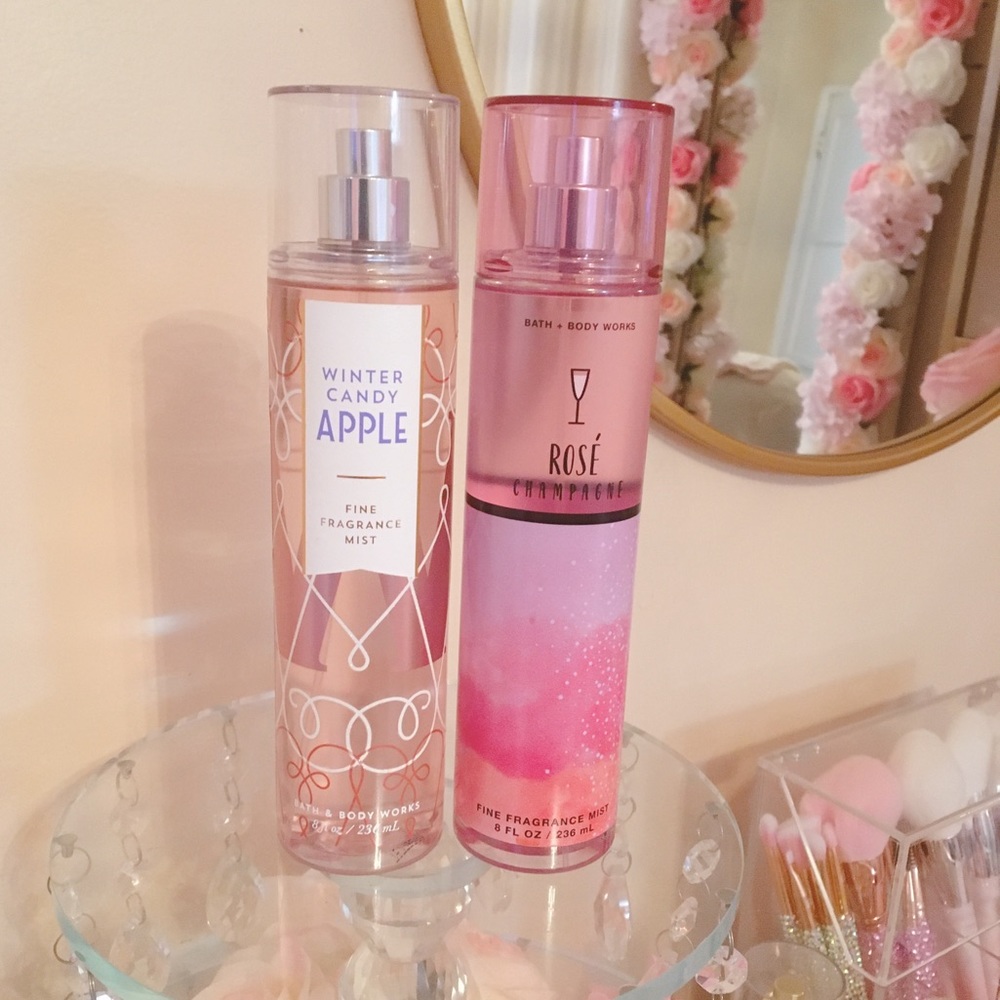 Bath and Bodyworks BUNDLE winter candy apple rose champagne body spray